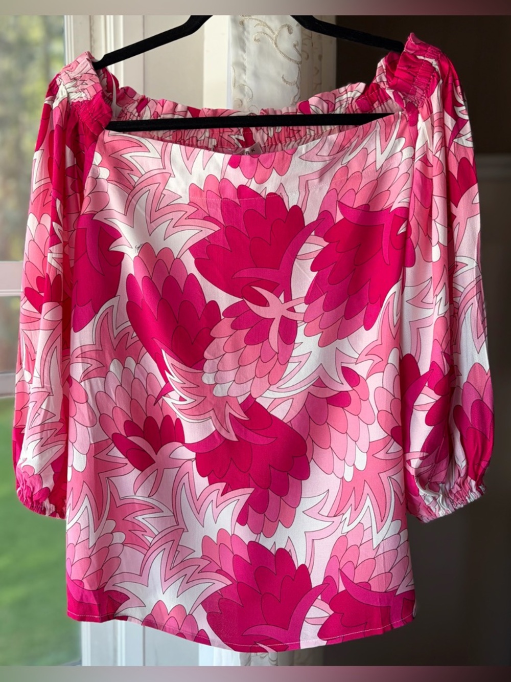 NWT Trina Turk Floral Off-Shoulder Designer Summer Vacation Luxury Barbie Top L